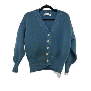 Free People Beach oversized S blue popcorn knit button down cardigan sweater3076